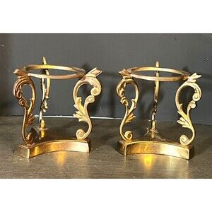 Vtg Set of 2 Brass Votive Candle Holders Stands 3.75” Tall Ornate Scroll Decor